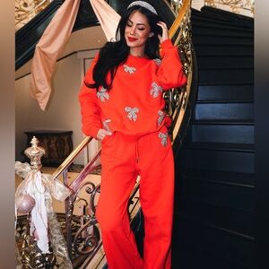 Ivy City Co Red & Silver Bow Sweatsuit